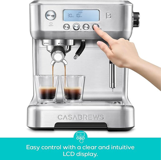 CASABREWS Neutron Pro Espresso Machine with Dual Boiler, 20 Bar Espresso Maker with Automatic Milk Frother and LCD Display, Cappuccino Latte Maker with Separate Hot Water System for Americano, Silver