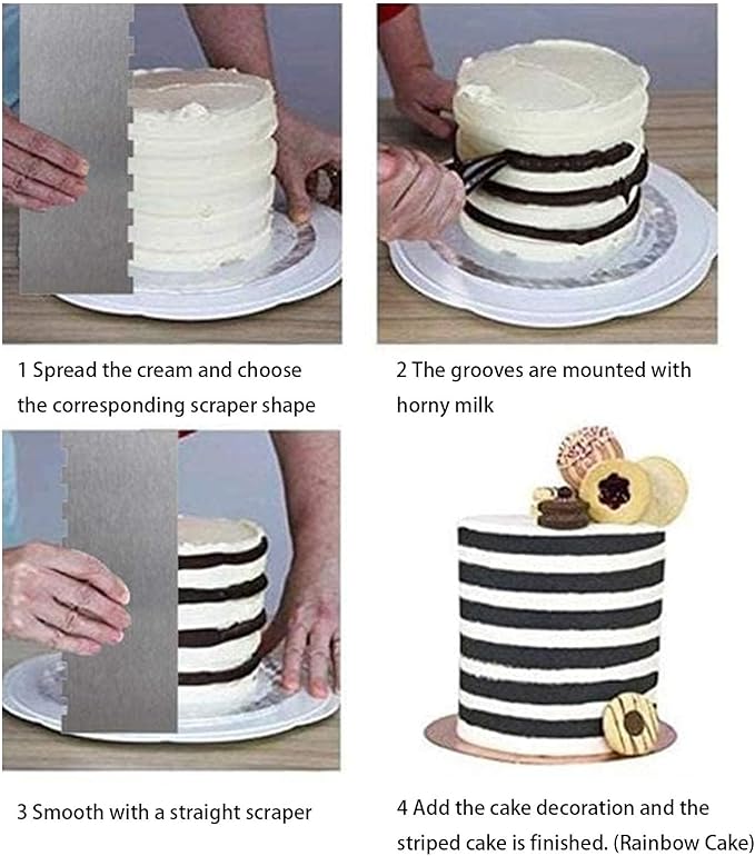 2 Pieces 8.7 Inche Stainless Steel Cake Scraper,Double Sided Patterned Edge Stripe Edge Smoother Scraper Cake Decorating,Cake Decorating Comb Cake Scraper (2, 2)