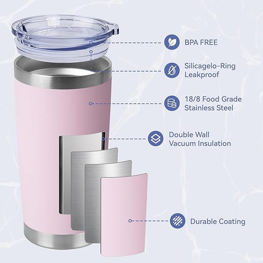 HASLE OUTFITTERS 20oz Stainless Steel Tumblers Bulk, Insulated Travel Cup with Lid, Double Wall Vacuum Coffee Mug for Cold & Hot Drinks 4 Pack, Light Pink