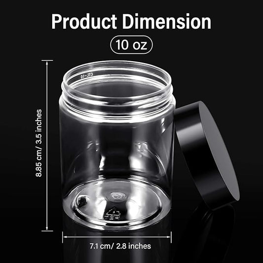 Patelai 4 Pieces Round Wide-mouth Leak Proof Plastic Container Jars with Lids for Travel Storage Makeup Beauty Products Face Creams Oils Salves Ointments DIY Making(10 Ounce,Black)