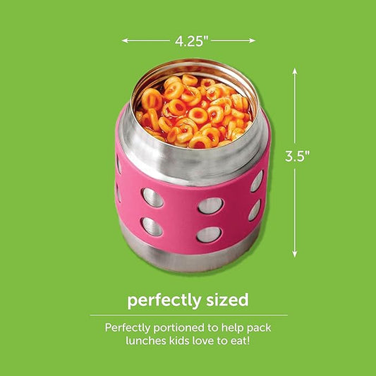 LunchBots Thermal 8 oz Triple Insulated Thermos - Hot 6 Hours or Cold 12 Hours - Leak Proof Thermos Soup Jar - All Stainless Interior - Navy Lid - Pink Dots