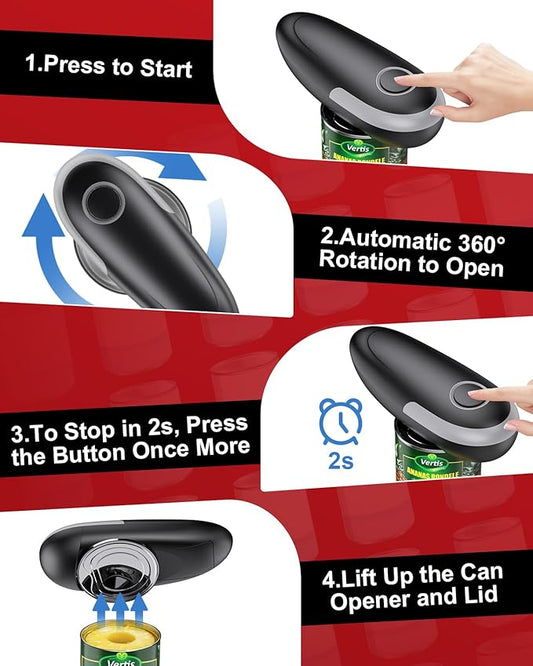 One Touch Electric Can Opener Fits All Can Sizes, Electric Can Openers for Kitchen Food Safe with Smooth Edge, Kitchen Gadgets Automatic Can Opener for Seniors, Arthritis and Chef(Black)