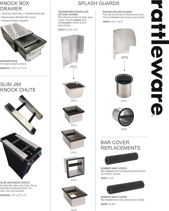 Rattleware Round Knock Box with Splash Guard - Heavy Duty Stainless Steel Construction - Ideal for Espresso Grounds Disposal - Perfect for High-Volume Espresso Bars