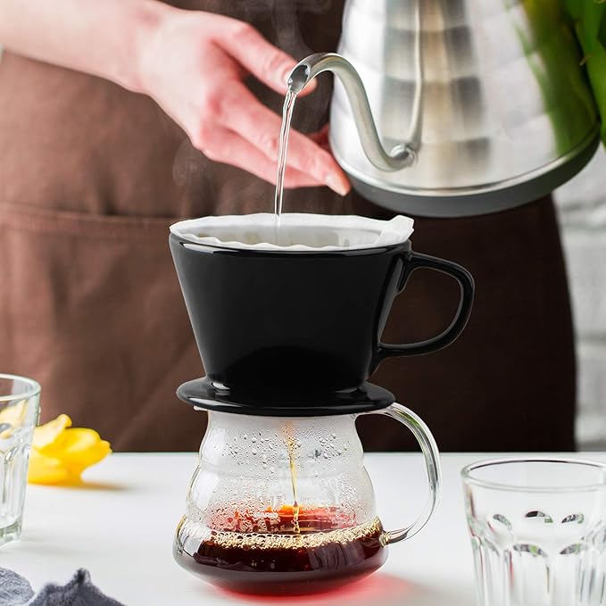 Yeeco Black Ceramic Coffee Dripper, Size 02 Filter With 3 Drip Holes, Manual Pour Over Brewing for Home, Office and Cafe