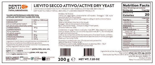 Molino Denti - Lievito Active Dry Yeast 7.05 Ounce Can - Made in Italy - Perfect with 00 Flour