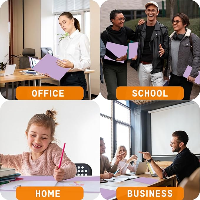 Zzrywuty File Folders with Pockets Letter Size, 25-Pack Paper Folders with Card Slot, Two Pocket Folders for School Students, Businessmen, Home and Office Workers(Purple)