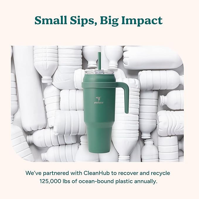 Reduce 50 oz Stainless Steel Tumbler with Handle - Dual-Wall Vacuum Insulated Travel Mug, Sweat-Proof Lid & Reusable Straw - Keeps Drinks Cold for 24 Hrs, Fits Cupholders, Dishwasher Safe - Crisp Mint