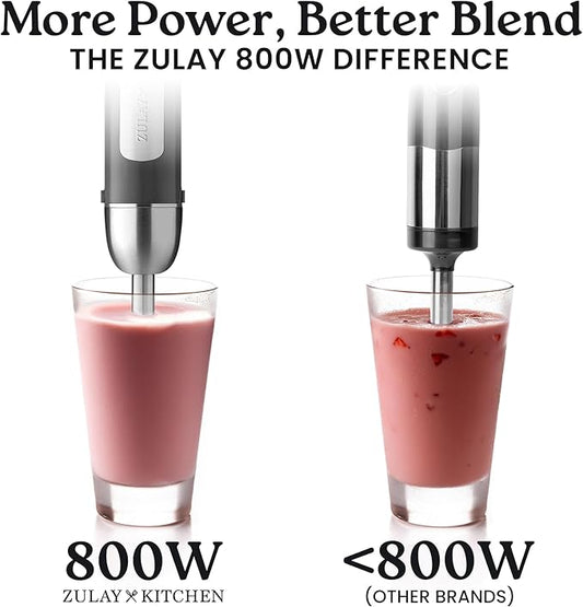 Zulay Immersion Stick Mixer Hand Blender - 800 Watts, Turbo Mode, 5-ft Power Electric Cord, Handheld Portable, Stainless Steel Blades - For Effortless Blending Smoothie, Soup, Baby Food, Puree - Black