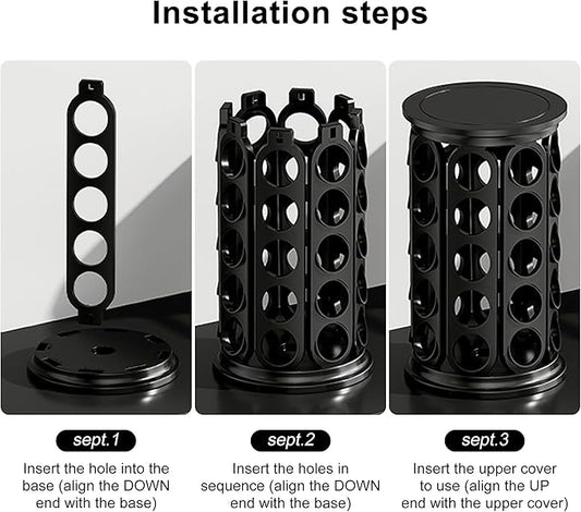 CEHNCEH Coffee Pod Carousel Organizer: Compatible with 40 Keurig K-Cup Pods, Large Compacity Coffee Capsule Holder, NEW Modern Design, Home or Office Kitchen Counter Organizer(Black)
