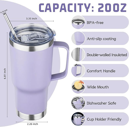 20 oz Tumbler with Handle Stainless Steel Insulated Coffee Mug Tumbler with Lid and Straw Double Wall Vacuum Insulated Coffee Mug Leak Proof Travel Mug Tumbler for Hot and Cold Drink (Mix Color-4)