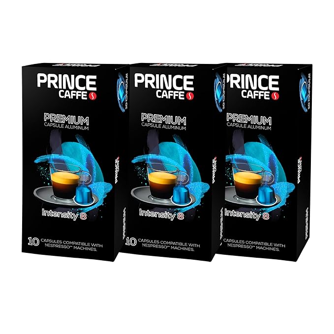 Prince Caffe Espresso Pods β Premium Intensity 8, Medium-Dark Roast, The Espresso Coffee Pods Are Compatible with Nespresso Original Line Machines, 30 Count (3 x 10 Capsules) Premium Quality Coffee Capsules.