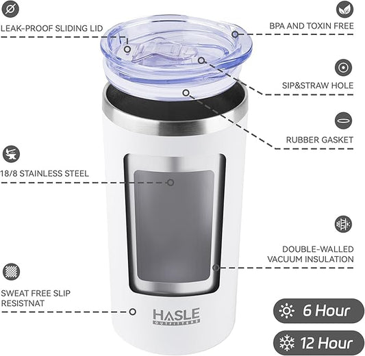 HASLE OUTFITTERS 12 oz Skinny Tumbler, Stainless Steel Insulated Slim Tumbler with Lid, Reusable Double Wall Travel Coffee Mug, Durable Powder Coated Travel Water Cup(White,1)