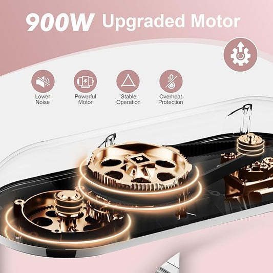 Kitchen in the box 7QT 900W 10-Speed Stand Mixer, Tilt-Head Kitchen Electric Mixer with Dough Hook, Whisk & Flat Beater(Rose pink)