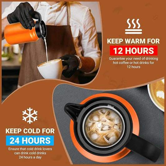 51Oz Thermal Coffee Carafes For Keeping Hot/Cold, Stainless Steel Coffee Carafe, Dustproof Insulated Water Carafe for Party/Home,Orange