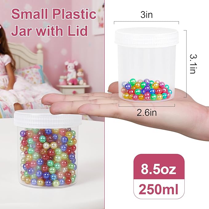 Wide Mouth Travel Containers, PP Clear Leak Proof Travel Plastic Jars with Lids for Creams Lotion Cosmetic, Jewelry Beads, Sample, Small Items Storage (4 Pcs 3.4 oz,4 Pcs 8 oz)