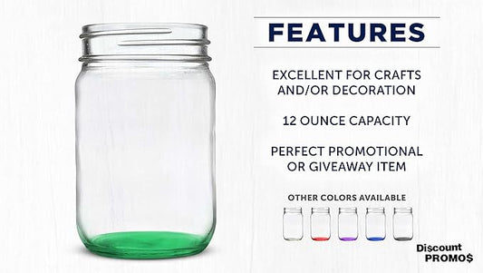 DISCOUNT PROMOS Decorating Mason Jars 12 oz. Set of 10, Bulk Pack - Glass Jars for Overnight Oats, Candies, Fruits, Pickles, Spices, Beverages - Green