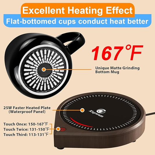 Coffee Mug Warmer & Kepwam Mug Set, 3 Temp Settings up to 167℉, Gravity Sensor & Light Display, Cup Warmer with 6H Auto Shut Off, Idealt Gift for Dad Mom, Beverage Warmer for Heats Coffee, Tea & More
