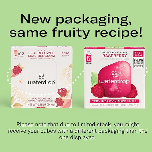 Waterdrop Hydration Cubes with Vitamin C, B Vitamins, and Electrolytes, Raspberry Flavor, Flavored Water Enhancer Cubes for Still & Sparkling Water, Low Calorie, Sugar Free Electrolytes, 48 Count