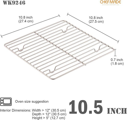 CHEFMADE Baking and Cooling Rack, 10.8-Inch Non-Stick Square Wire Rack for Oven Baking (Champagne Gold)