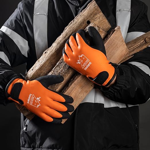 toolant 100% Waterproof Gloves Bulk Pack, 3 Pairs, Winter Work Gloves for Cold Weather, Touchsreen, Warm Freezer Gloves, Thermal Insulated, With Grip, Orange, Medium