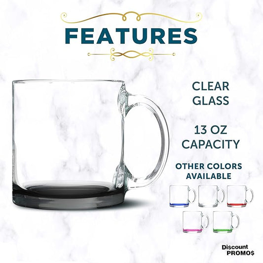 Libbey Clear Glass Coffee Mugs 13 oz. Set of 10, Bulk Pack - Perfect for Coffee, Tea, Espresso, Hot Cocoa, Other Beverages - Black Bottom
