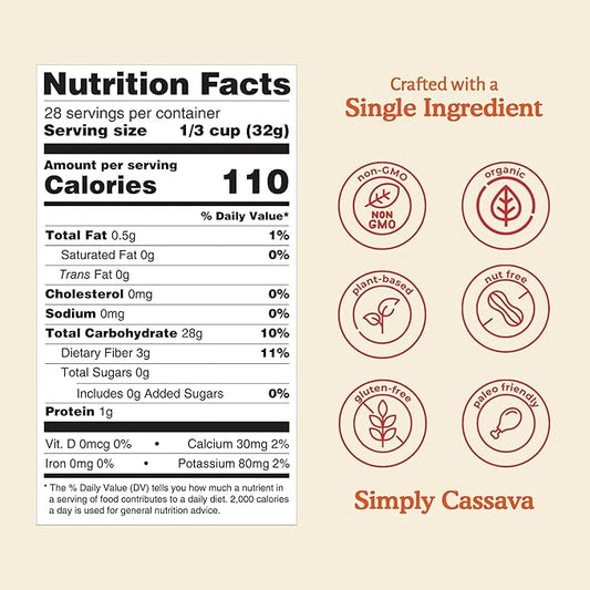 YAKÉVA Organic Cassava Flour - Gluten-Free Flour, Grain-Free, Nut-Free, Wheat Substitute, Paleo, Non-GMO, 100% Yuca Root, No Additives & Preservatives