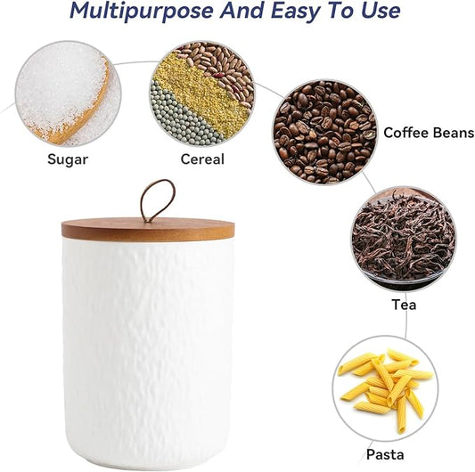 Kitchen Canisters for Countertop, Ceramic Coffee Canisters with Airtight Lids Food Storage Jars Sugar Container for Kitchen Counter Tea, Coffee Beans, Spice (#001White-27oz/800ml)