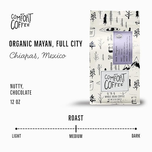 Mt. Comfort Coffee Organic Mayan Whole Bean Coffee, 12oz – Full City Roast with Nutty & Chocolate Notes – Sustainably Sourced from Small Mexican Farms