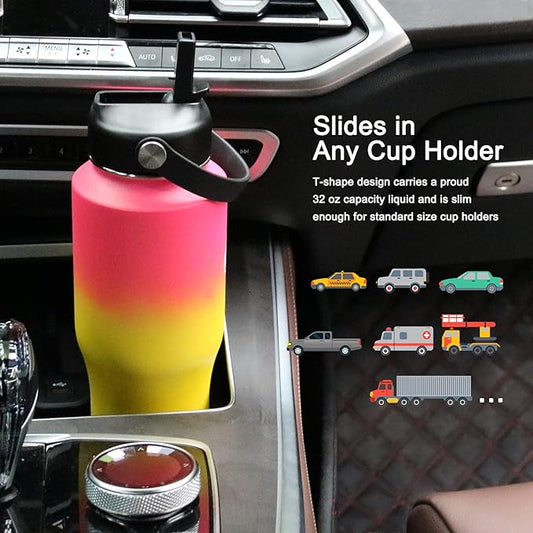 SENDESTAR Water Bottle 32oz,2 Lids(Straw lid),Wide Mouth Stainless Steel Vacuum Insulated Double Wall Keep Liquids Cold or Hot All Day,Sweat Proof Sport Design,Fit Car Cup Holder(Sobert)