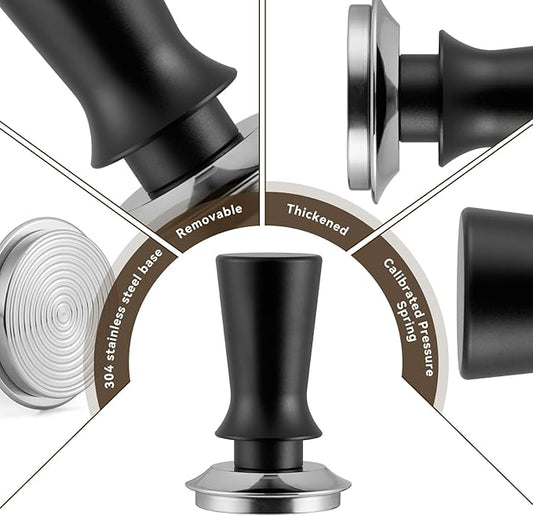 53mm Espresso Tamper Set, Barista Tools Kit for Coffee Machine, Spring-Loaded 304 Stainless Steel Base 30lbs Coffee Calibrated Tamper and Distributer for Enjoying cafes Home Office hotels(53mm)