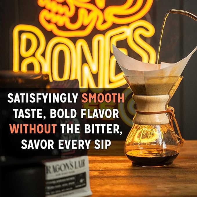 Bones Coffee Company Crazelnut, Hazelnut Flavored Coffee, Medium Roast Low Acid Arabica Beans Compatible with Auto drip and French Press Coffee Maker, 12 Oz Ground