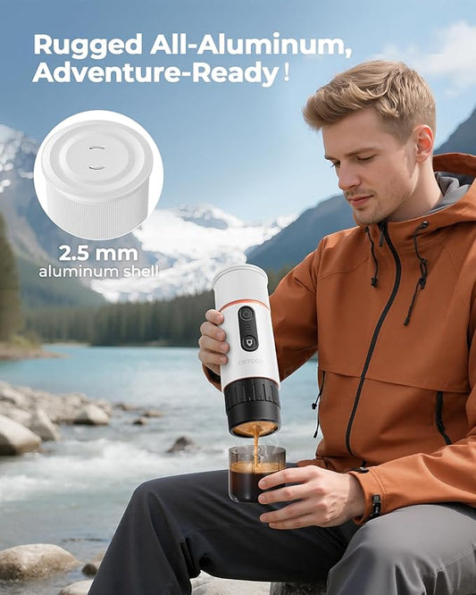 Portable Espresso Maker 20 Bar Self‑Heating & Auto-off | 13500 mAh Battery Brews 8 Shots | 12 V Mini Coffee Machine Compatible with Nespresso Original Pods | Car/Travel/Camping