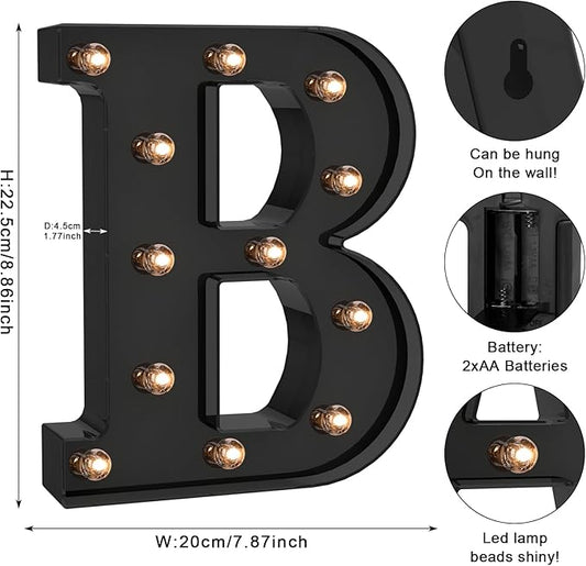 Foaky Black LED Letter Lights for Room Decor - Bedroom Wall Decor, Alphabet Lights for Home, Wedding, Party - Battery Operated (B)