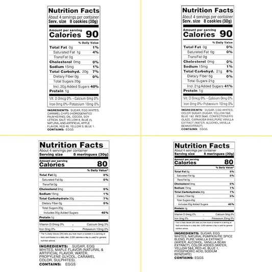4 Pack Krunchy Melts Original Meringue Cookies | Fall Flavors 4-Pack | Caramel Apple, Halloween Vanilla, Maple, Pumpkin Spice | Only 80-90 Calories Per Serving | Low Fat/Fat Free, Gluten Free, Dairy Free (4 Oz)