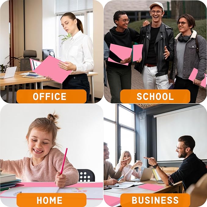 Zzrywuty File Folders with Pockets Letter Size,25-Pack Paper Folders with Card Slot,Two Pocket Folders for School Students,Businessmen,Home and Office Workers(Pink)