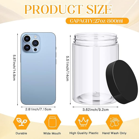 Patelai 4 Pieces Round Wide-mouth Leak Proof Plastic Container Jars with Lids for Travel Storage Makeup Beauty Products Face Creams Oils Salves Ointments DIY Making(27 Ounce,Black)
