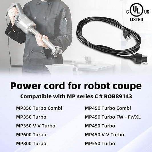 89143 Power Cord for Robot Coupe Ulreon150 Inch Power Cable Replacement for Immersion Blenders MP Series MP350 MP450 MP550 MP600 MP800 Turbo Black Immersion Blender Power Cord