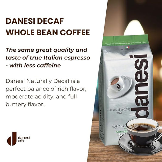 Danesi Caffe Italian Whole Coffee Beans - Espresso Coffee Beans and Medium Roast Whole Bean - Perfect for Espresso Machines, French Press, and Home Brewing - Decaf (4.5 lb)