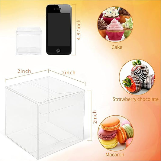 COTOPHER 120 Pcs Clear Favor Boxes, 2x2x2 Clear Gift Boxes Party Favor Boxes Mini Transparent Cube Macaron Boxes Candy Boxes for Wedding Favors Baby Shower