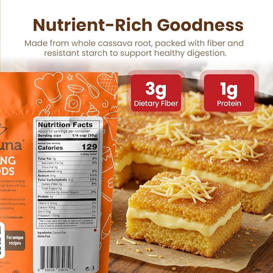 LiveKuna - Cassava Flour, Cassava Root Baking Flour, Gluten-free Flour, Alternative to All Purpose Flour, Spelt Flour, Great for Baking Vegan Bread and Casava Flour Tortillas