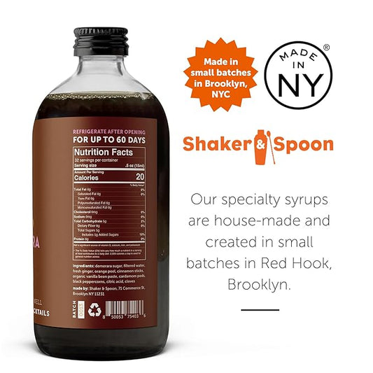 Shaker & Spoon Spiced Demerara Cocktail Syrup, 16oz Ginger, Cinnamon & Vanilla Flavored Syrups for Drinks, Coffee Syrup, Vegan Cocktail Mixers, Lattes, Teas, Mocktails, Non Alcoholic Drinks