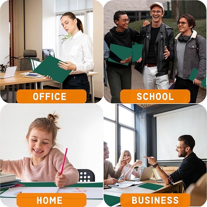 Zzrywuty File Folders with Pockets Letter Size, 50-Pack Paper Folders with Card Slot, Two Pocket Folders for School Students, Businessmen, Home and Office Workers(Dark Green)