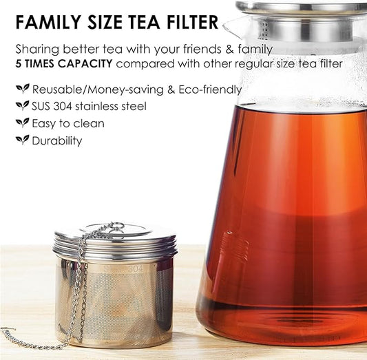 Extra Large Tea Infuser -304 Stainless Steel with Threaded Lid & Chain Hook-Perfect for Loose Leaf Tea,Cooking,Herbs,Iced Tea & Soup - Extra Fine Mesh Tea Strainers