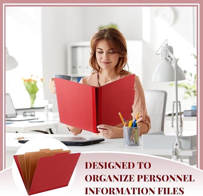 48 Pcs Classification Folders Letter Size, Back to School Supply for Teacher, Student, 3 Dividers Pressboard File Folder Bulk with 2 Fasteners, 3.5 Inch Expanding File Organizer (Red)