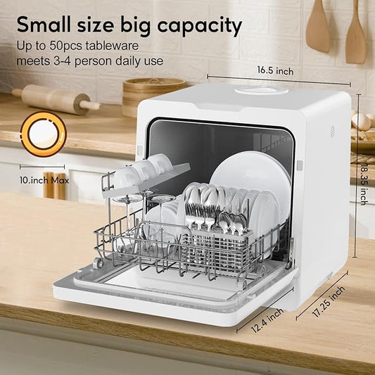 Countertop Mini Portable Dishwasher Tabletop Small Dishwasher with 5L Built-in Water Tank No HookupNeeded, Baby Care & Air-Drying Function,3 Place Set Capacity for Apartments Dorms Camping RVs