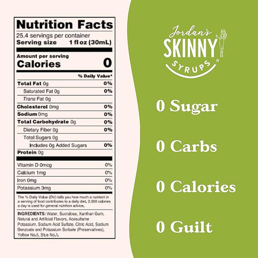 Jordan's Skinny Syrups Sugar Free Coffee Syrup, Pistachio Flavor Drink Mix, Zero Calorie Flavoring for Chai Latte, Protein Shake, Food & More, Gluten Free, Keto Friendly, 25.4 Fl Oz (Pack of 6)