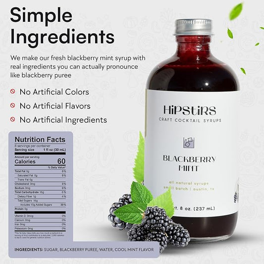 HipStirs Blackberry Mint Syrup for Cocktails - Real Ingredients Make our Blackberry Syrup for Drinks Perfect for a Sangria Mix (8 Fl Oz)