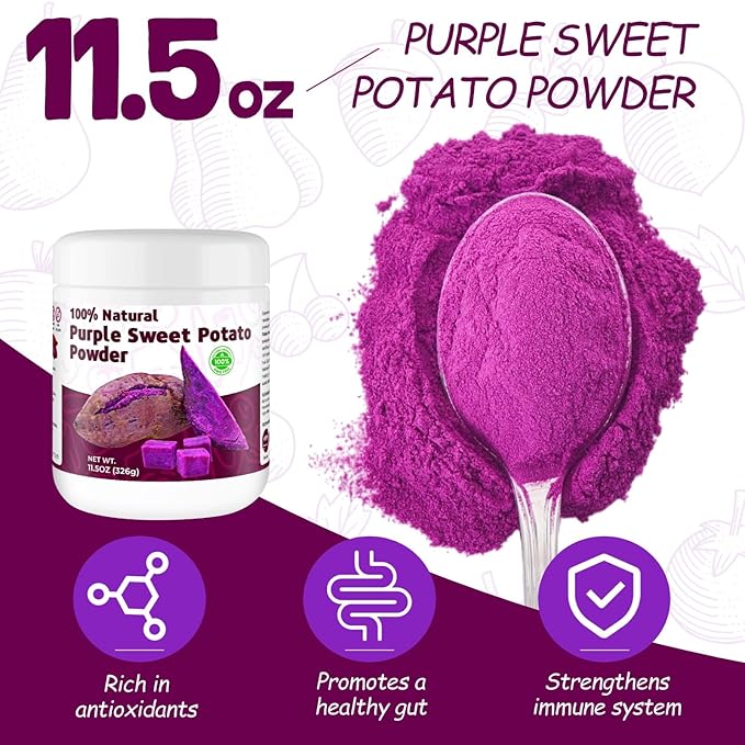 Purple Sweet Potato Powder 11.5oz (326g) - Natural Food Coloring for Baking, Drinks & Smoothies|Ube/Purple Yam Alternative, Non-GMO, Gluten-Free, Resealable Pack