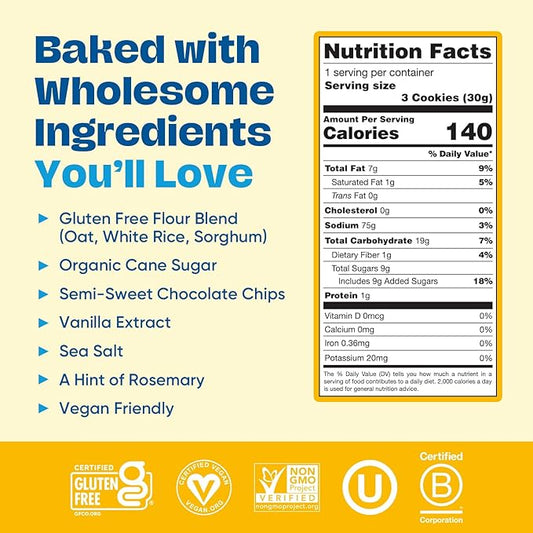 Gluten Free Partake Crunchy Chocolate Chip Cookies - Vegan - Free From the Top 9 Allergens Including Dairy, Wheat, Soy, Eggs, & Peanuts - Safe School & Office Snack (48 Packs, 1.09 oz)