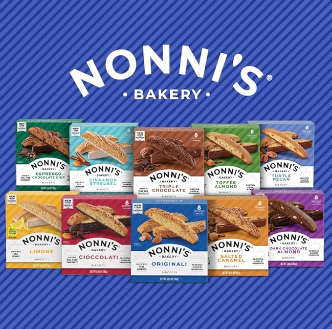 Nonni's Dark Chocolate Almond Biscotti Italian Cookies - 2 Boxes Dark Chocolate Cookies - Biscotti Individually Wrapped Cookies - Italian Biscotti Cookies w/Bittersweet Chocolate & Almonds - 6.88 oz